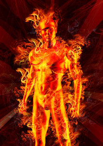 Raising kundalini - Gtummo or Candali man covered in flames